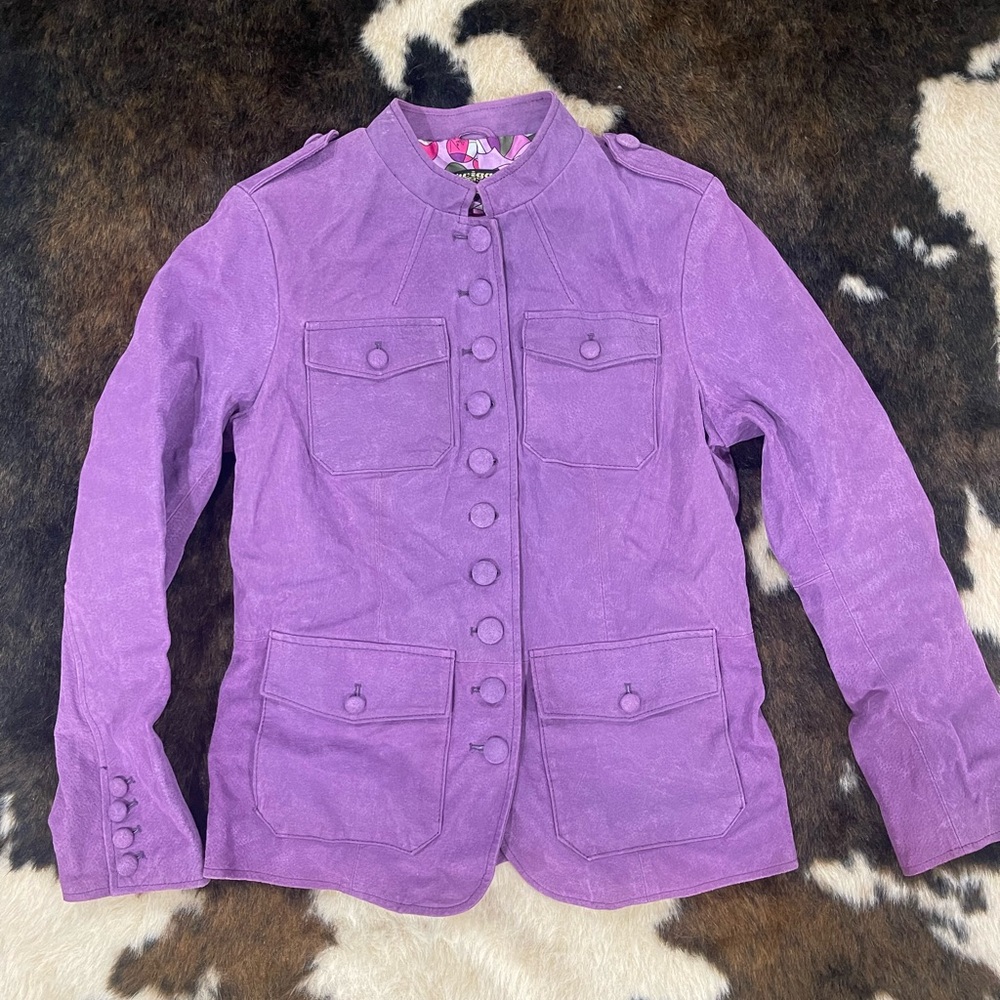 Purple leather twiggy Military Style Jacket